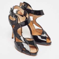 Pre Owned Giuseppe Zanotti Black Patent Leather Ankle Strap Sandals Size 39