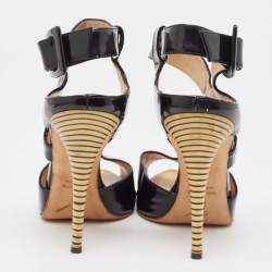 Pre Owned Giuseppe Zanotti Black Patent Leather Ankle Strap Sandals Size 39
