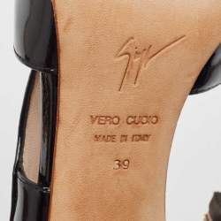 Pre Owned Giuseppe Zanotti Black Patent Leather Ankle Strap Sandals Size 39