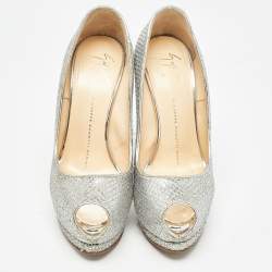 Giuseppe Zanotti Silver Glitter Fabric Sharon Pumps Size 36