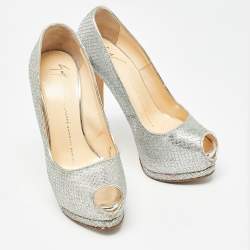 Giuseppe Zanotti Silver Glitter Fabric Sharon Pumps Size 36