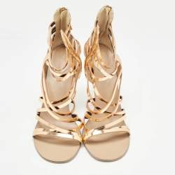 Giuseppe Zanotti Rose Gold Leather Caged Sandals Size 37.5