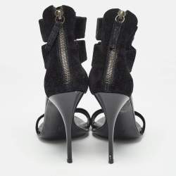 Giuseppe Zanotti Black Suede Crystal Embellished T-Bar Ankle Strap Sandals Size 37.5