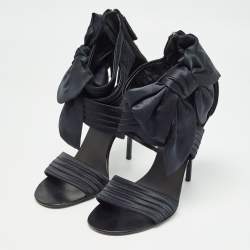 Pre Owned Giuseppe Zanotti Black Satin and Suede Ankle Strap Sandals Size 37
