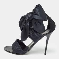 Pre Owned Giuseppe Zanotti Black Satin and Suede Ankle Strap Sandals Size 37
