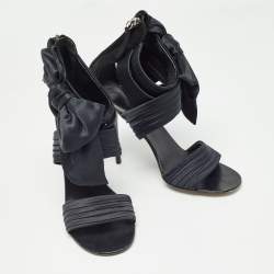 Pre Owned Giuseppe Zanotti Black Satin and Suede Ankle Strap Sandals Size 37