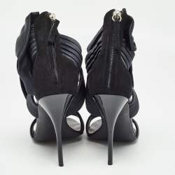 Pre Owned Giuseppe Zanotti Black Satin and Suede Ankle Strap Sandals Size 37