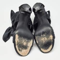 Pre Owned Giuseppe Zanotti Black Satin and Suede Ankle Strap Sandals Size 37