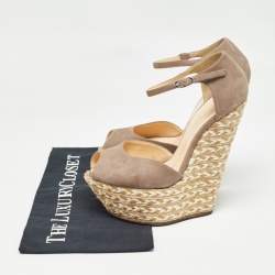 Pre Owned Giuseppe Zanotti Beige Suede Wedges Peep Toe Espadrille Size 36