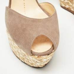 Pre Owned Giuseppe Zanotti Beige Suede Wedges Peep Toe Espadrille Size 36