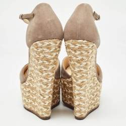 Pre Owned Giuseppe Zanotti Beige Suede Wedges Peep Toe Espadrille Size 36