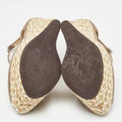 Pre Owned Giuseppe Zanotti Beige Suede Wedges Peep Toe Espadrille Size 36