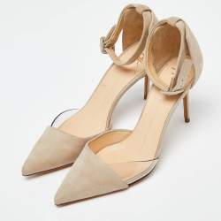 Giuseppe Zanotti Beige Suede and PVC Ankle Strap D'Orsay Pumps Size 39