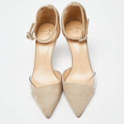 Giuseppe Zanotti Beige Suede and PVC Ankle Strap D'Orsay Pumps Size 39