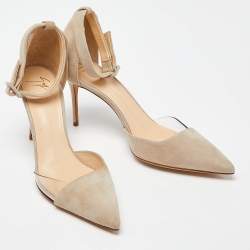 Giuseppe Zanotti Beige Suede and PVC Ankle Strap D'Orsay Pumps Size 39