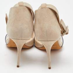 Giuseppe Zanotti Beige Suede and PVC Ankle Strap D'Orsay Pumps Size 39