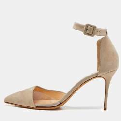 Giuseppe Zanotti Beige Suede and PVC Ankle Strap D'Orsay Pumps Size 39