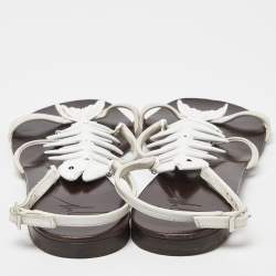 Giuseppe Zanotti White Leather Fishbone Ankle Strap Flat Sandals Size 38