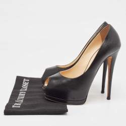 Pre Owned Giuseppe Zanotti Black Leather Peep Toe Pumps Size 37.5