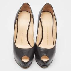 Pre Owned Giuseppe Zanotti Black Leather Peep Toe Pumps Size 37.5