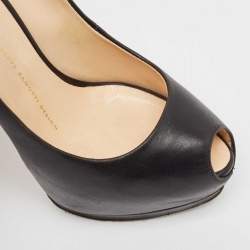 Pre Owned Giuseppe Zanotti Black Leather Peep Toe Pumps Size 37.5
