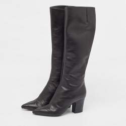 Pre Owned Giuseppe Zanotti Black Leather Knee Length Boots Size 37
