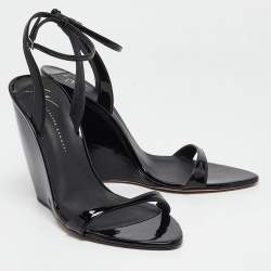 Giuseppe Zanotti Black Patent Leather Ginnyfer Wedge Sandals Size 40