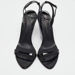 Giuseppe Zanotti Black Patent Leather Ginnyfer Wedge Sandals Size 40