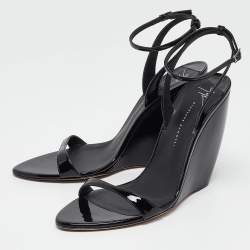 Giuseppe Zanotti Black Patent Leather Ginnyfer Wedge Sandals Size 40