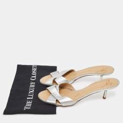 Giuseppe Zanotti Silver Leather Slide Sandals Size 39