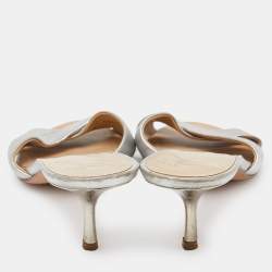 Giuseppe Zanotti Silver Leather Slide Sandals Size 39
