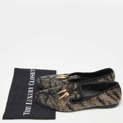 Giuseppe Zanotti Black Crystal Embellished Suede Shark Tooth Smoking Slippers Size 38.5
