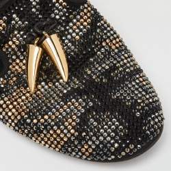 Giuseppe Zanotti Black Crystal Embellished Suede Shark Tooth Smoking Slippers Size 38.5