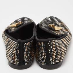 Giuseppe Zanotti Black Crystal Embellished Suede Shark Tooth Smoking Slippers Size 38.5