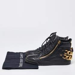 Giuseppe Zanotti Black Leather Chain Embellished High Top Sneakers Size 38