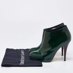 Pre Owned Giuseppe Zanotti Dark Green Patent Leather Ankle Booties Size 38.5