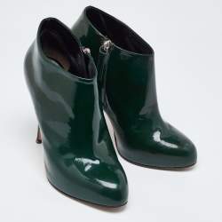 Pre Owned Giuseppe Zanotti Dark Green Patent Leather Ankle Booties Size 38.5