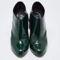 Pre Owned Giuseppe Zanotti Dark Green Patent Leather Ankle Booties Size 38.5