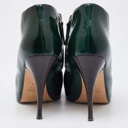 Pre Owned Giuseppe Zanotti Dark Green Patent Leather Ankle Booties Size 38.5