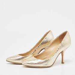 Giuseppe Zanotti Gold Snakeskin Embossed Leather Lucrezia Pumps Size 35