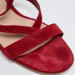 Pre Owned Gianvito Rossi Red Suede Block Heel Ankle Wrap Sandals Size 41
