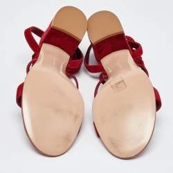 Pre Owned Gianvito Rossi Red Suede Block Heel Ankle Wrap Sandals Size 41