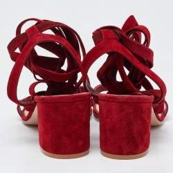 Pre Owned Gianvito Rossi Red Suede Block Heel Ankle Wrap Sandals Size 41