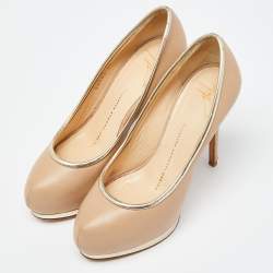 Giuseppe Zanotti Beige Leather Platform Round Toe Pumps Size 36