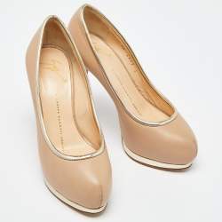 Giuseppe Zanotti Beige Leather Platform Round Toe Pumps Size 36