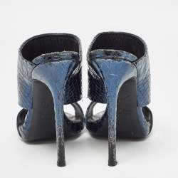 Giuseppe Zanotti Metallic Blue Python Embossed Leather Andrea Sandals Size 36