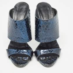 Giuseppe Zanotti Metallic Blue Python Embossed Leather Andrea Sandals Size 36