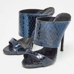 Giuseppe Zanotti Metallic Blue Python Embossed Leather Andrea Sandals Size 36