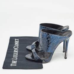 Giuseppe Zanotti Metallic Blue Python Embossed Leather Andrea Sandals Size 36