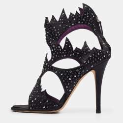 Giuseppe Zanotti Black Studded Satin Cut Out Sandals Size 39